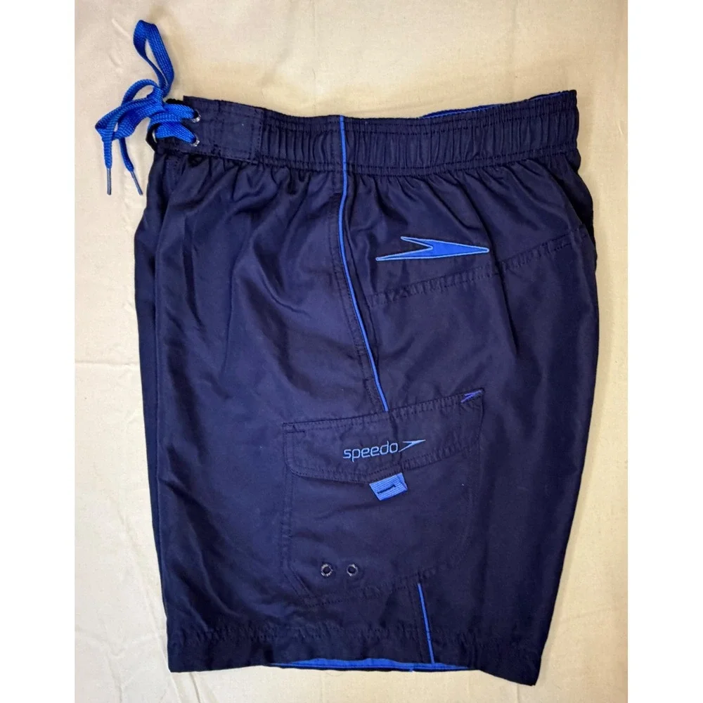 Speedo‎ Mens Swim Trunks Navy Blue Cargo Pocket Mesh Liner Size Small S